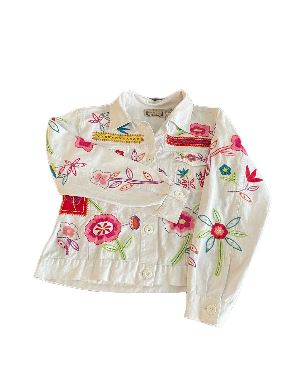 Vintage New Direction Jacket with multicolored floral embroidery on a white back